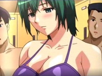 大勢の男たちに肉棒を突きつけられ秘部から愛液を滴らせながら興奮が高まる水着爆乳お姉さん YouJizz 無料エロアニメ動画